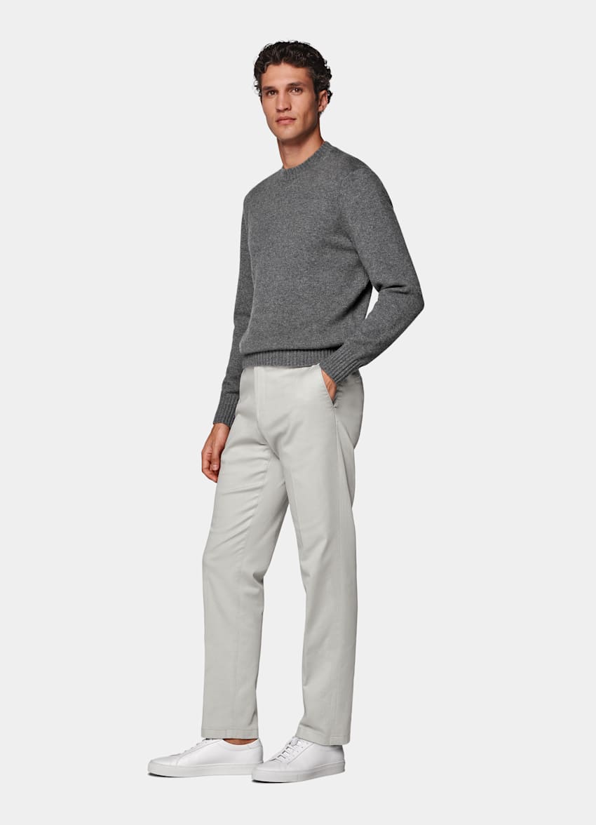 Light Grey Slim Leg Straight Chinos