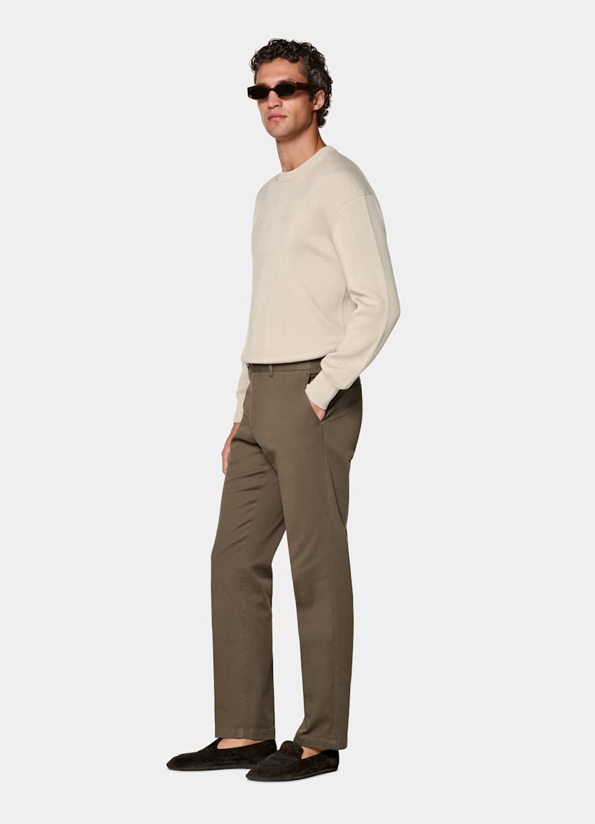 Mid Green Slim Leg Straight Chinos