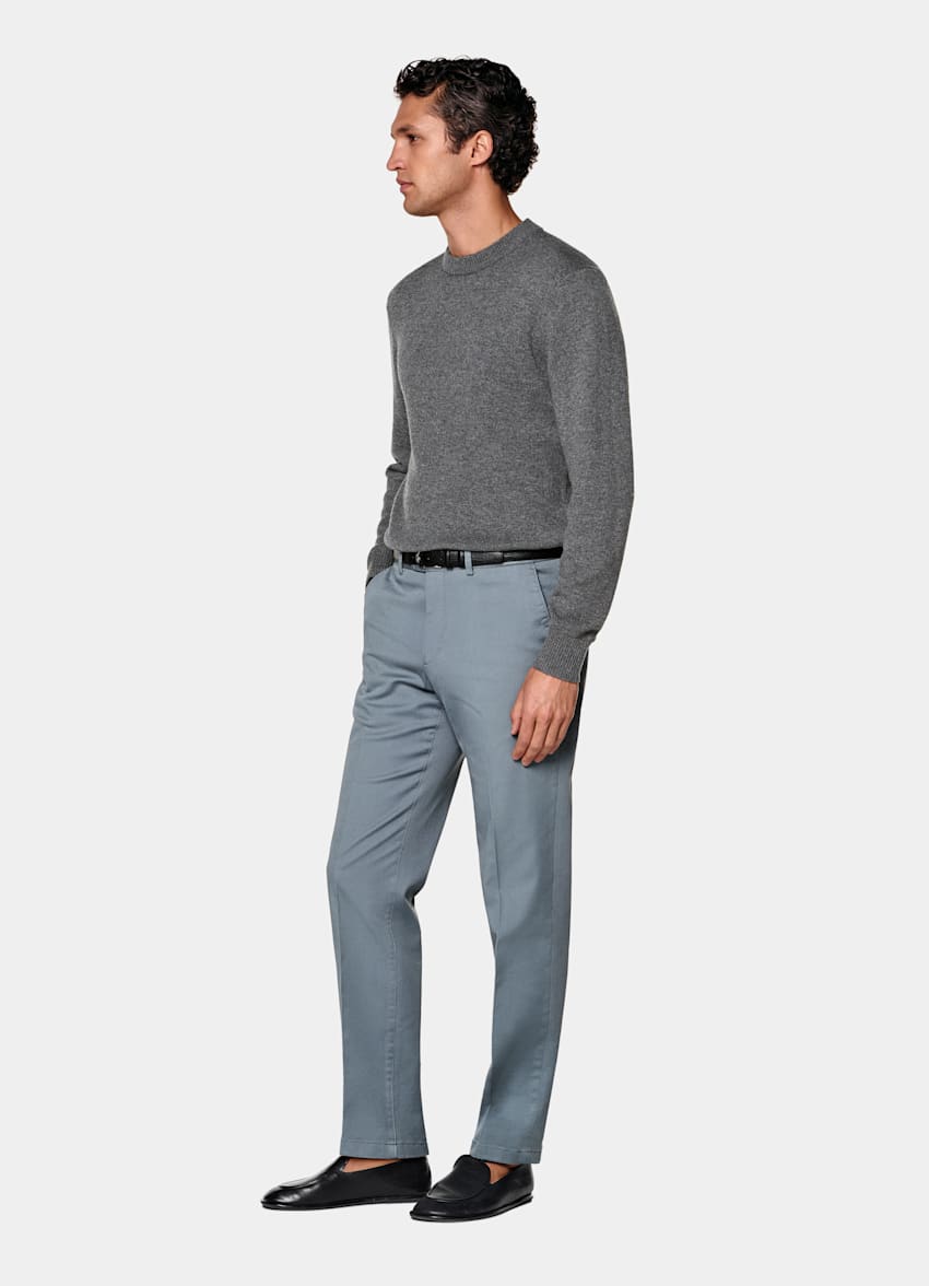 Mid Blue Slim Leg Straight Chinos