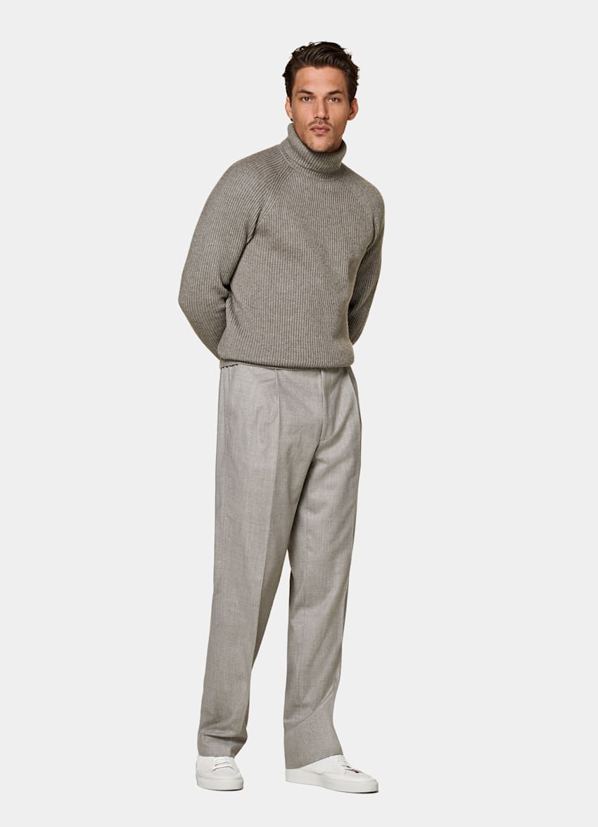 Taupe Wide Leg Straight Trousers