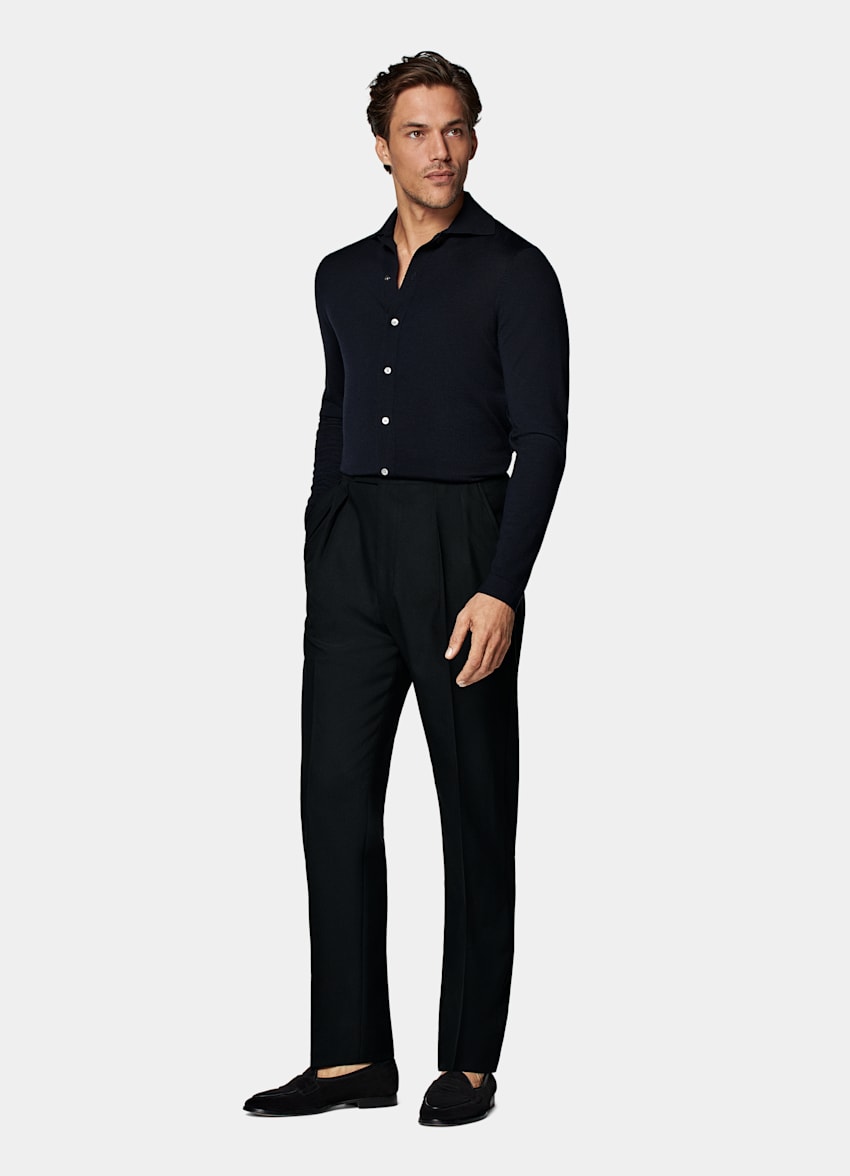 Black Wide Leg Tapered Trousers