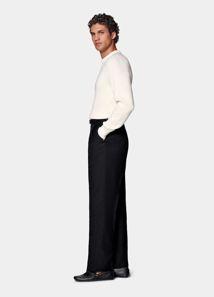 Black Wide Leg Straight Trousers