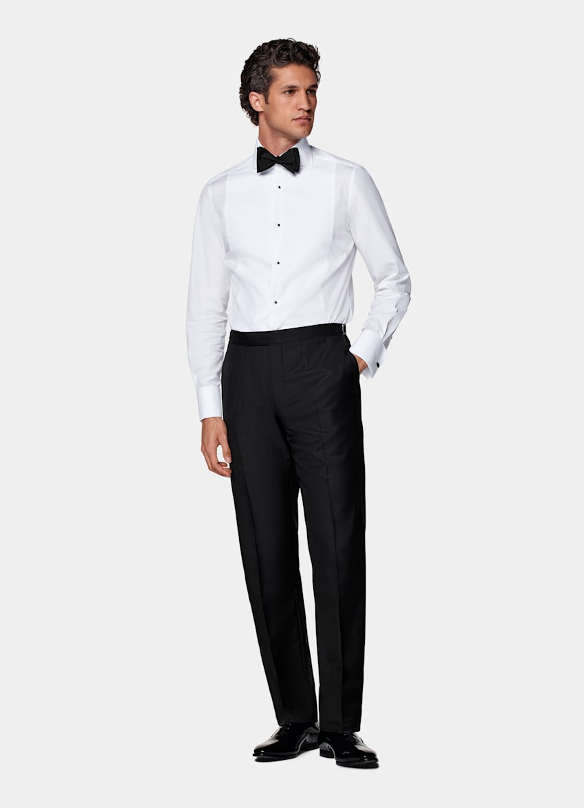 Black Straight Leg Tuxedo Trousers