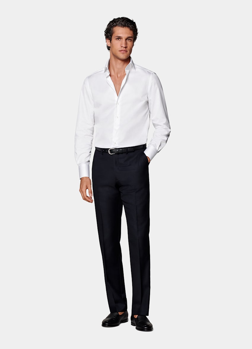 Navy Slim Leg Straight Suit Pants