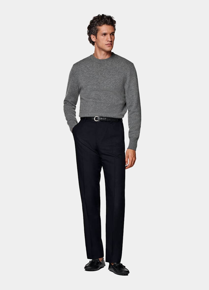 Navy Straight Leg Suit Pants
