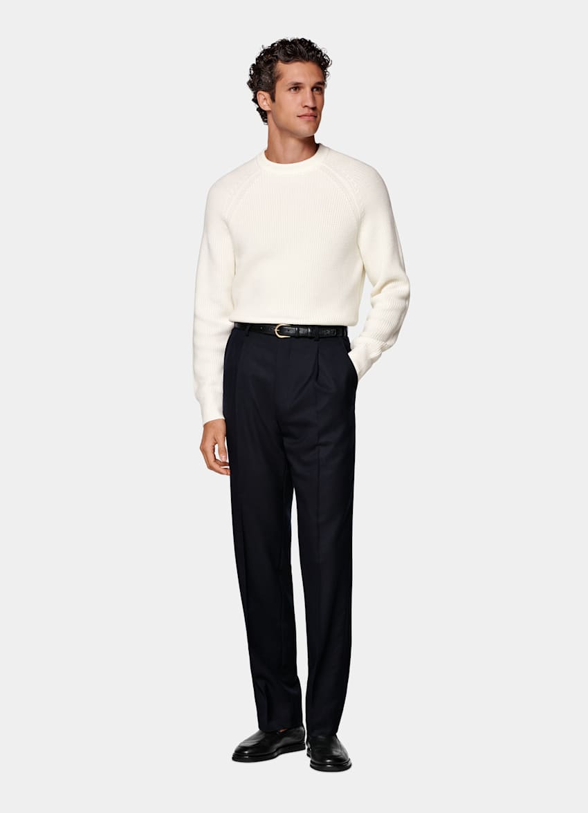 Navy Wide Leg Tapered Suit Trousers