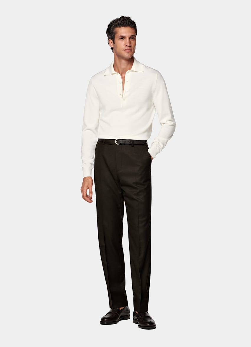Dark Brown Straight Leg Suit Trousers