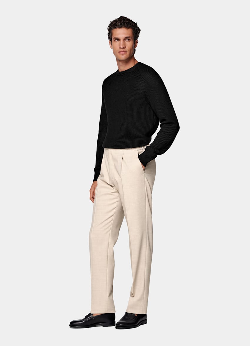 Sand Wide Leg Tapered Suit Trousers