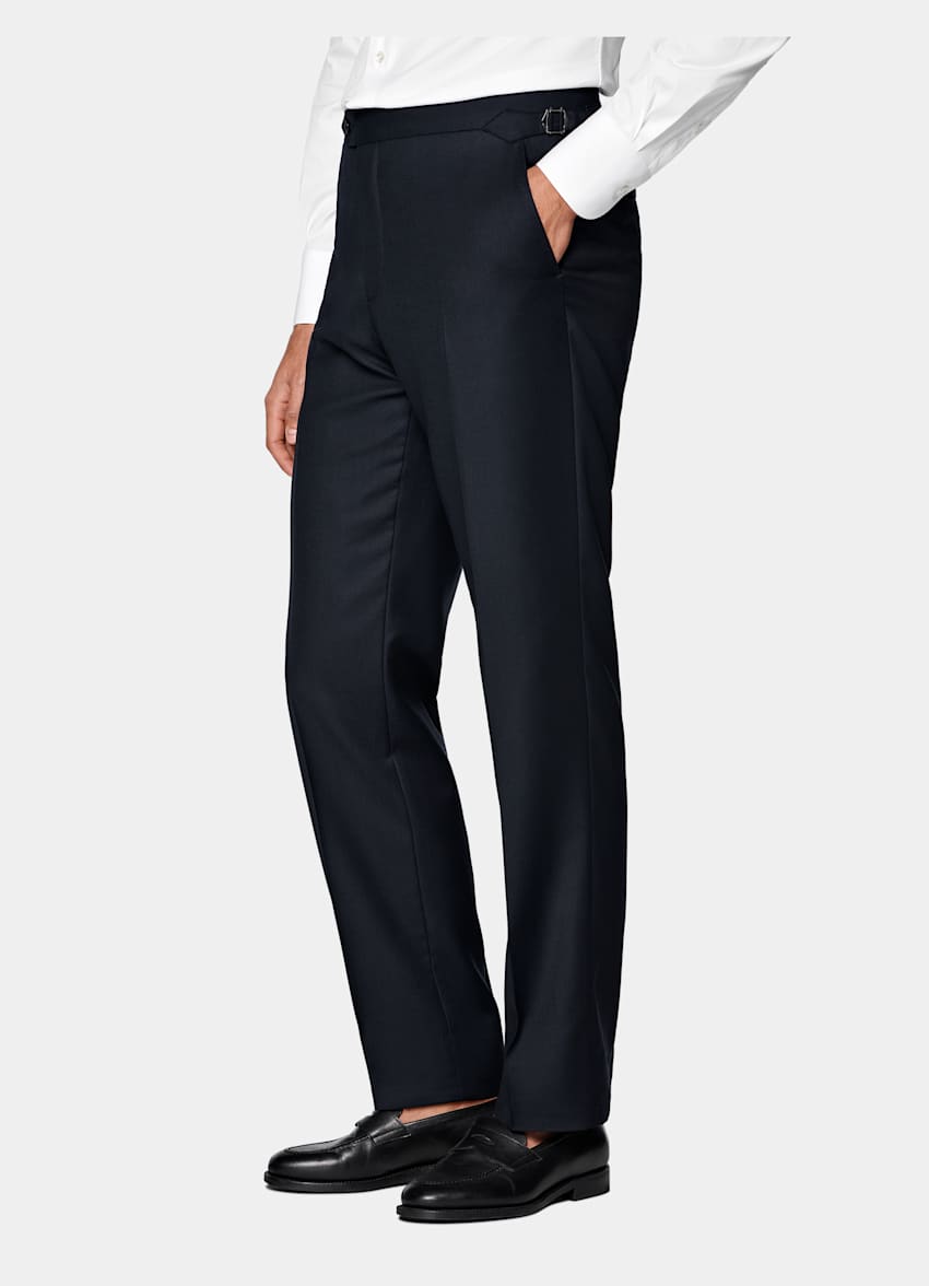 Navy Bird's Eye Straight Leg Suit Trousers
