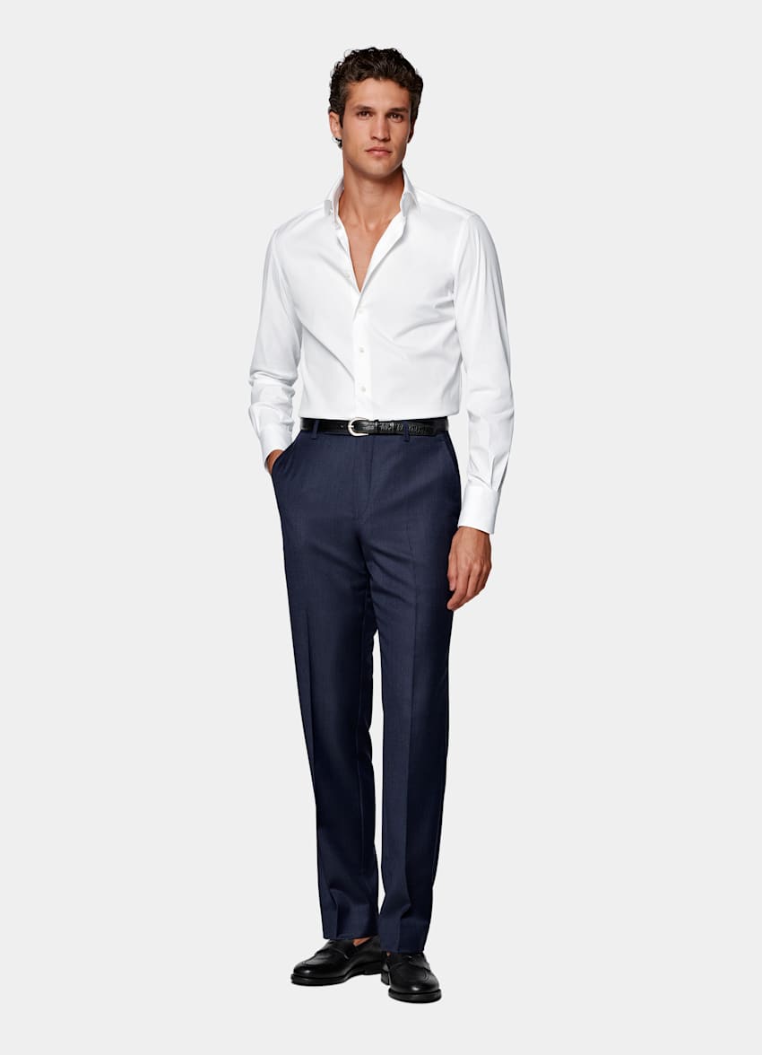 Mid Blue Straight Leg Suit Trousers
