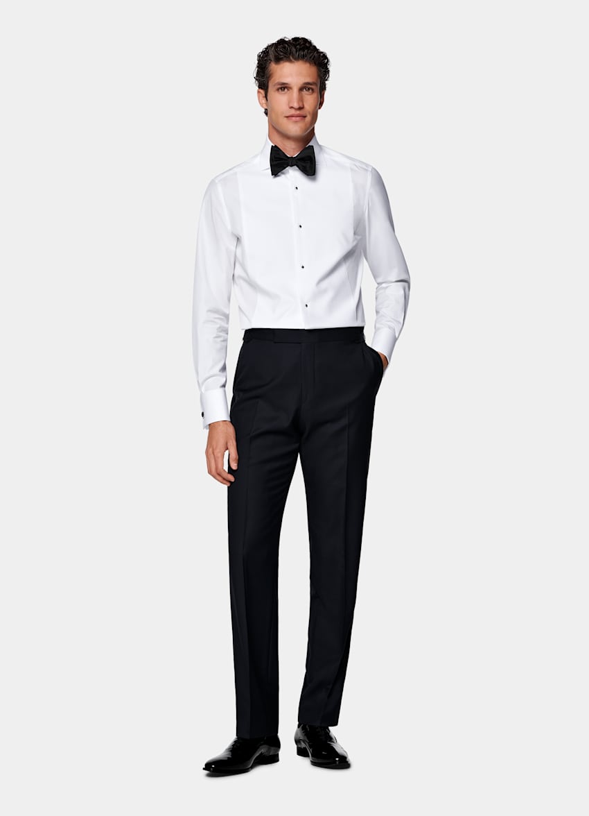 Navy Straight Leg Tuxedo Trousers