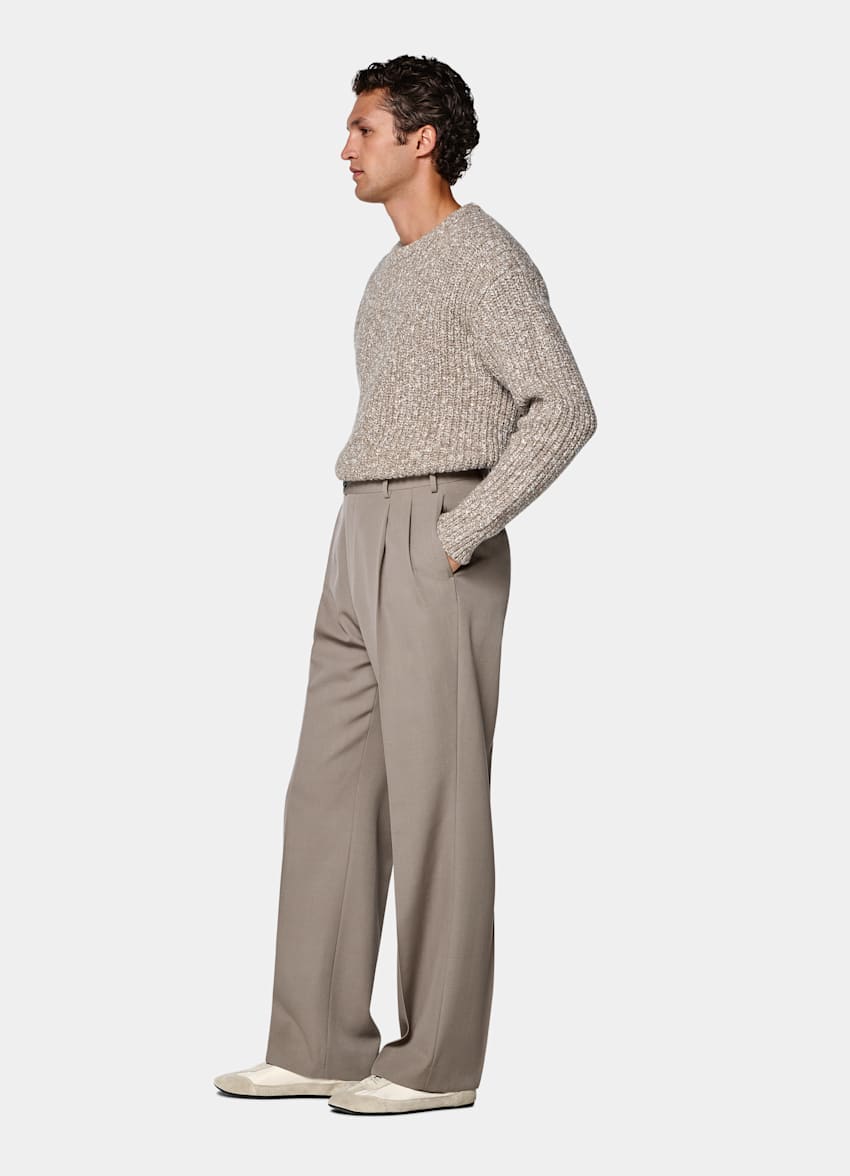 Mid Taupe Wide Leg Suit Trousers