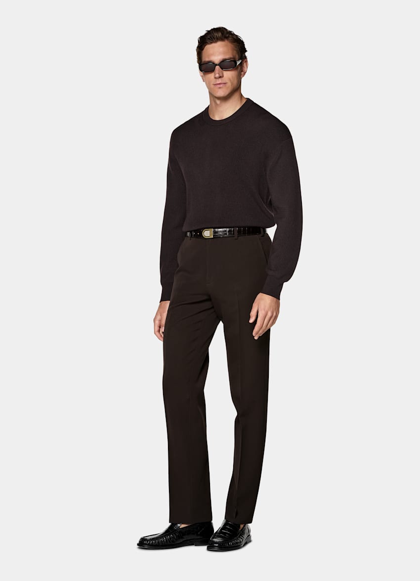 Dark Brown Straight Leg Suit Trousers