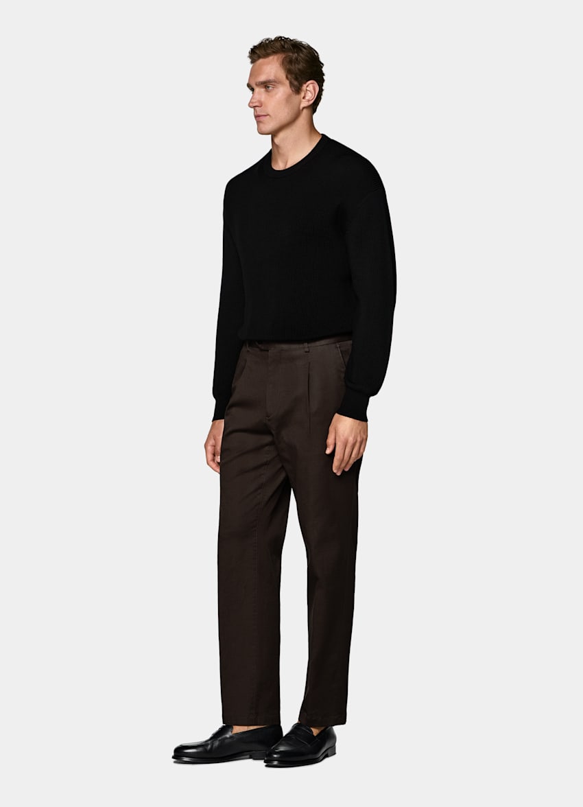 Dark Brown Wide Leg Tapered Chinos