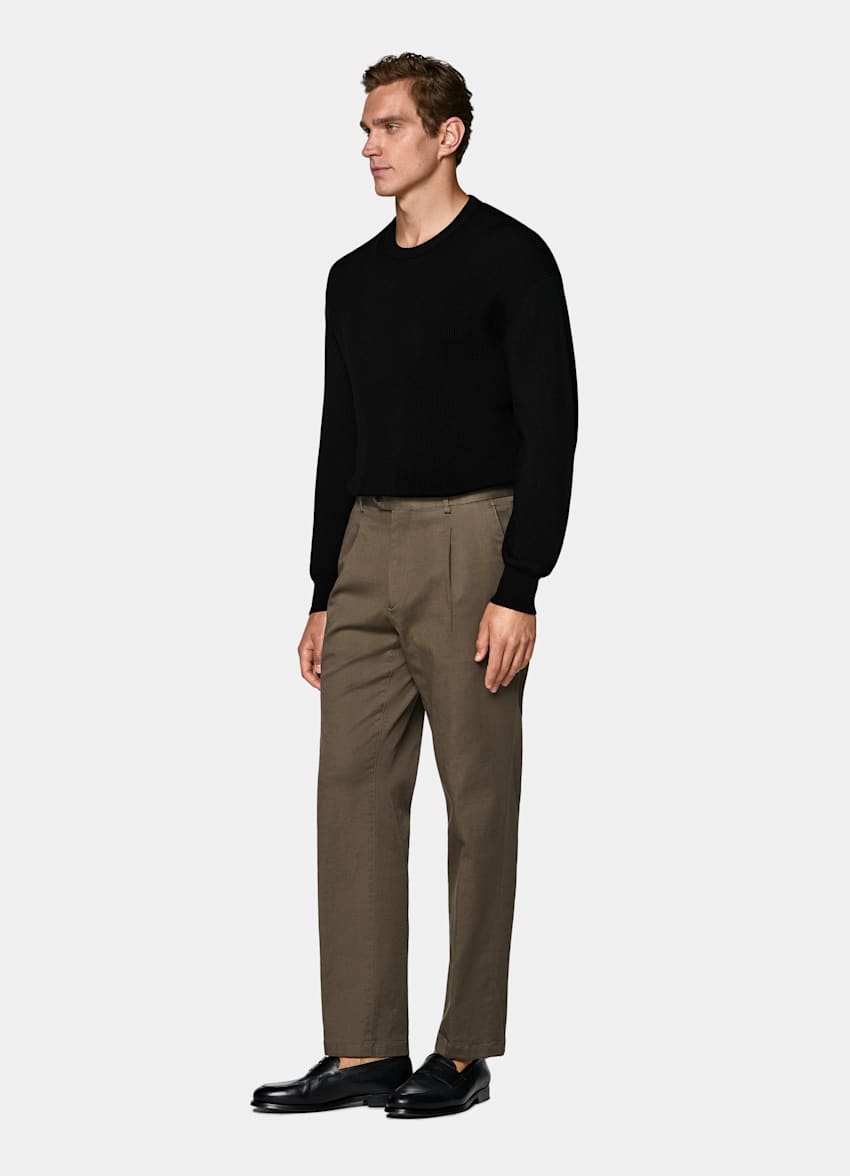 Mid Green Wide Leg Tapered Chinos