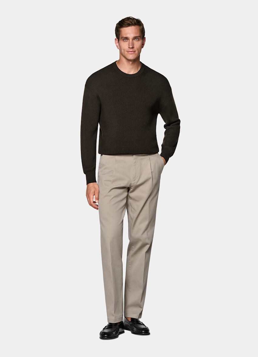 Light Taupe Wide Leg Tapered Chinos