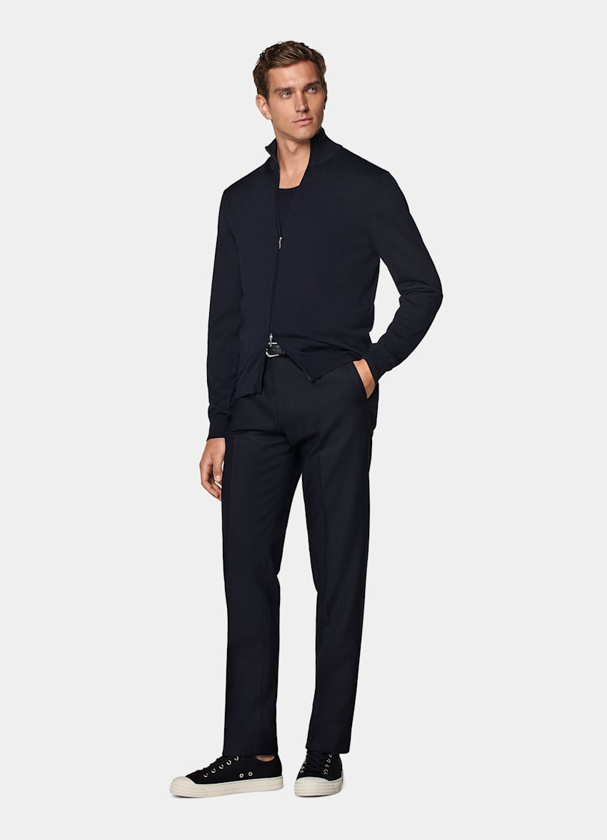 Navy Merino Zip Cardigan