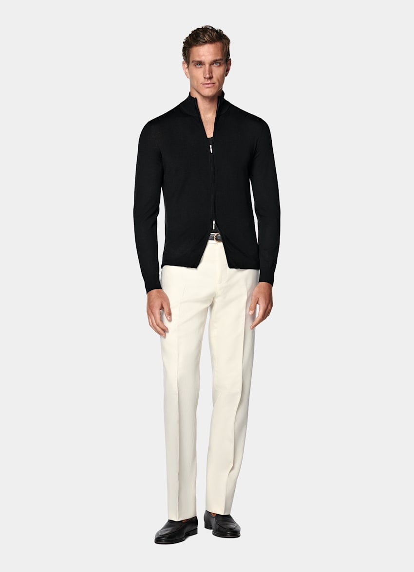 Black Merino Zip Cardigan