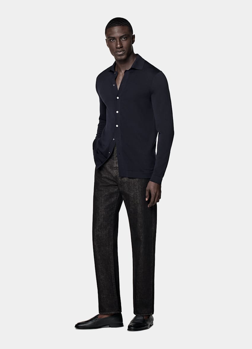 Navy Long Sleeve Polo Cardigan
