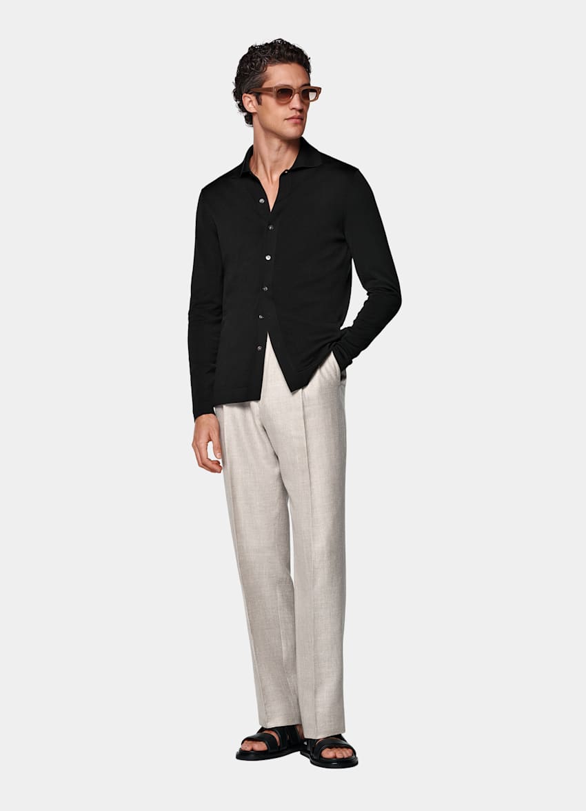 Cárdigan polo negro de manga larga