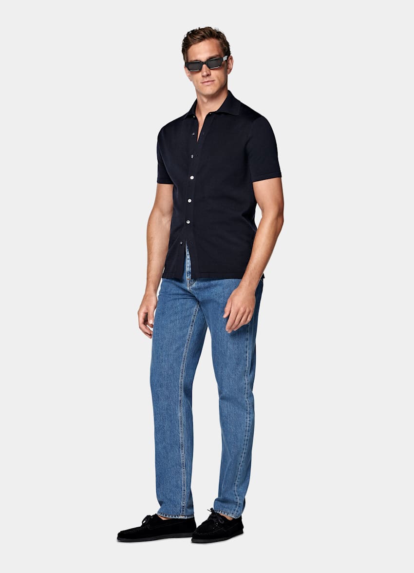 Cardigan type polo bleu marine