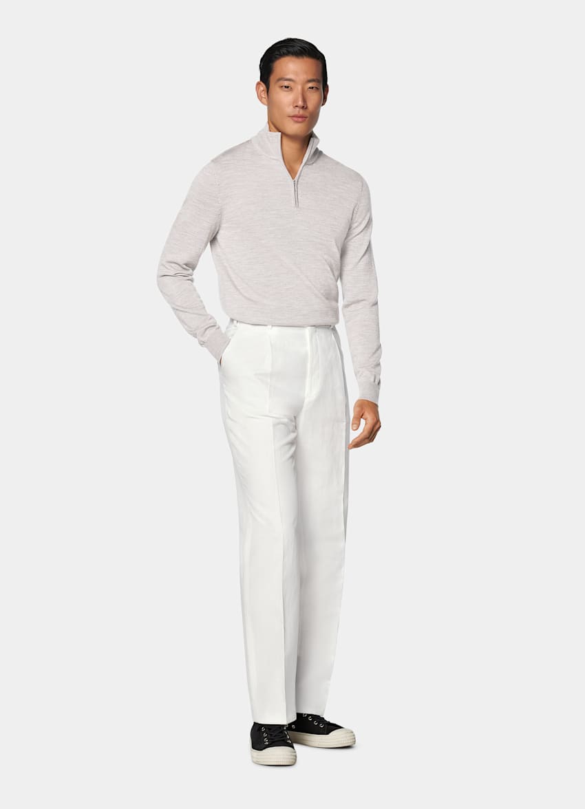 Light Grey Merino Half Zip
