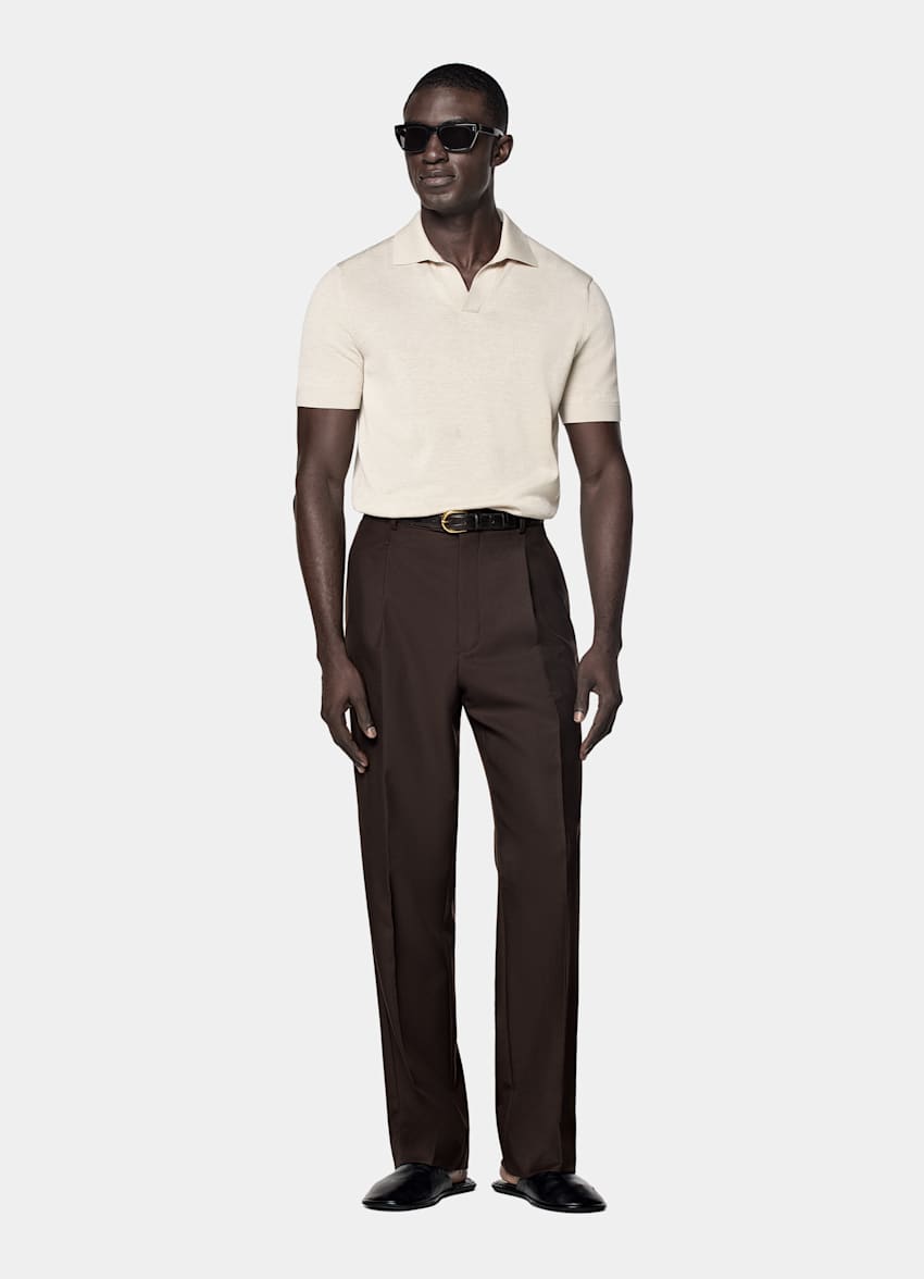 Sand Buttonless Polo