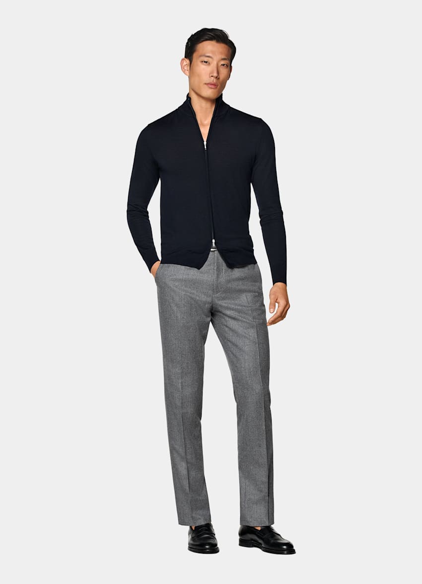 Navy Merino Zip Cardigan