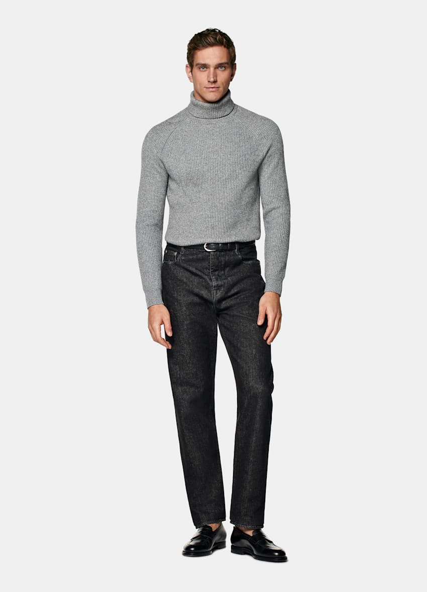 Jersey cuello alto gris ribeteado
