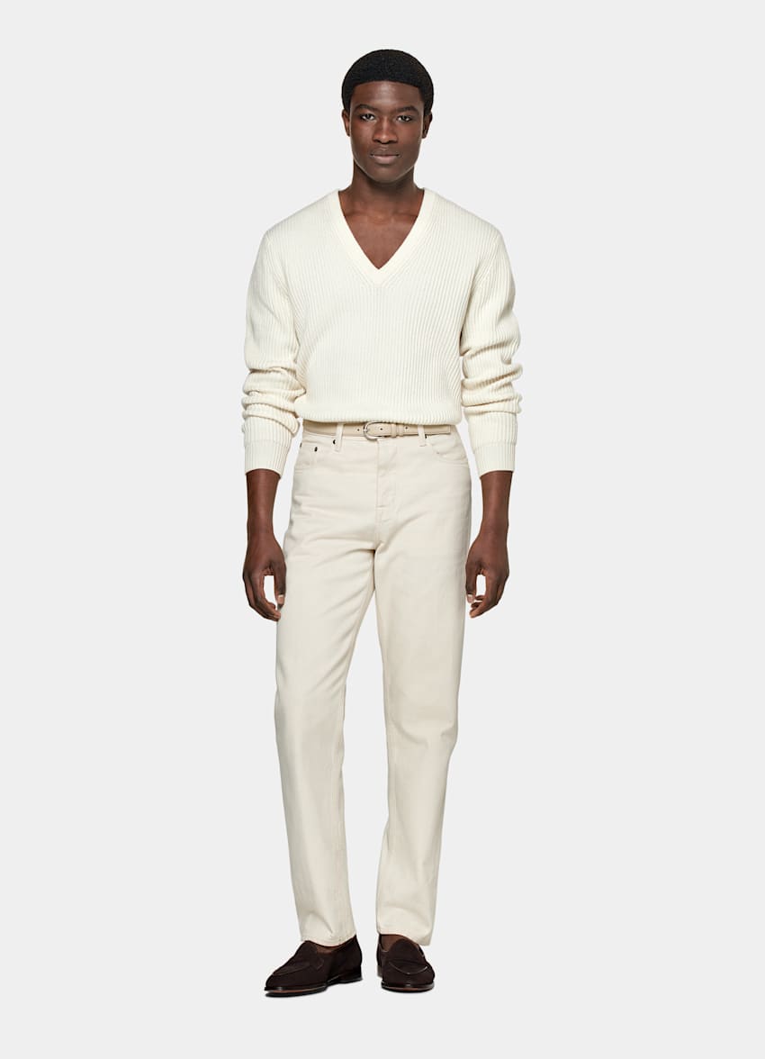 Off-White Ribbed V-Neck