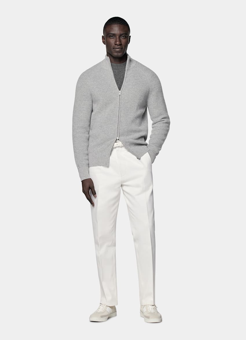 Light Grey Ribbed Zip Cardigan