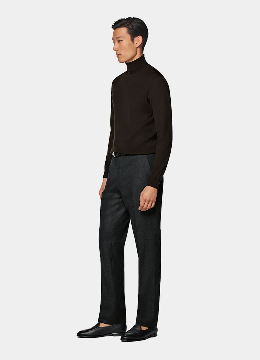 Merino Rollkragenpullover dunkelbraun