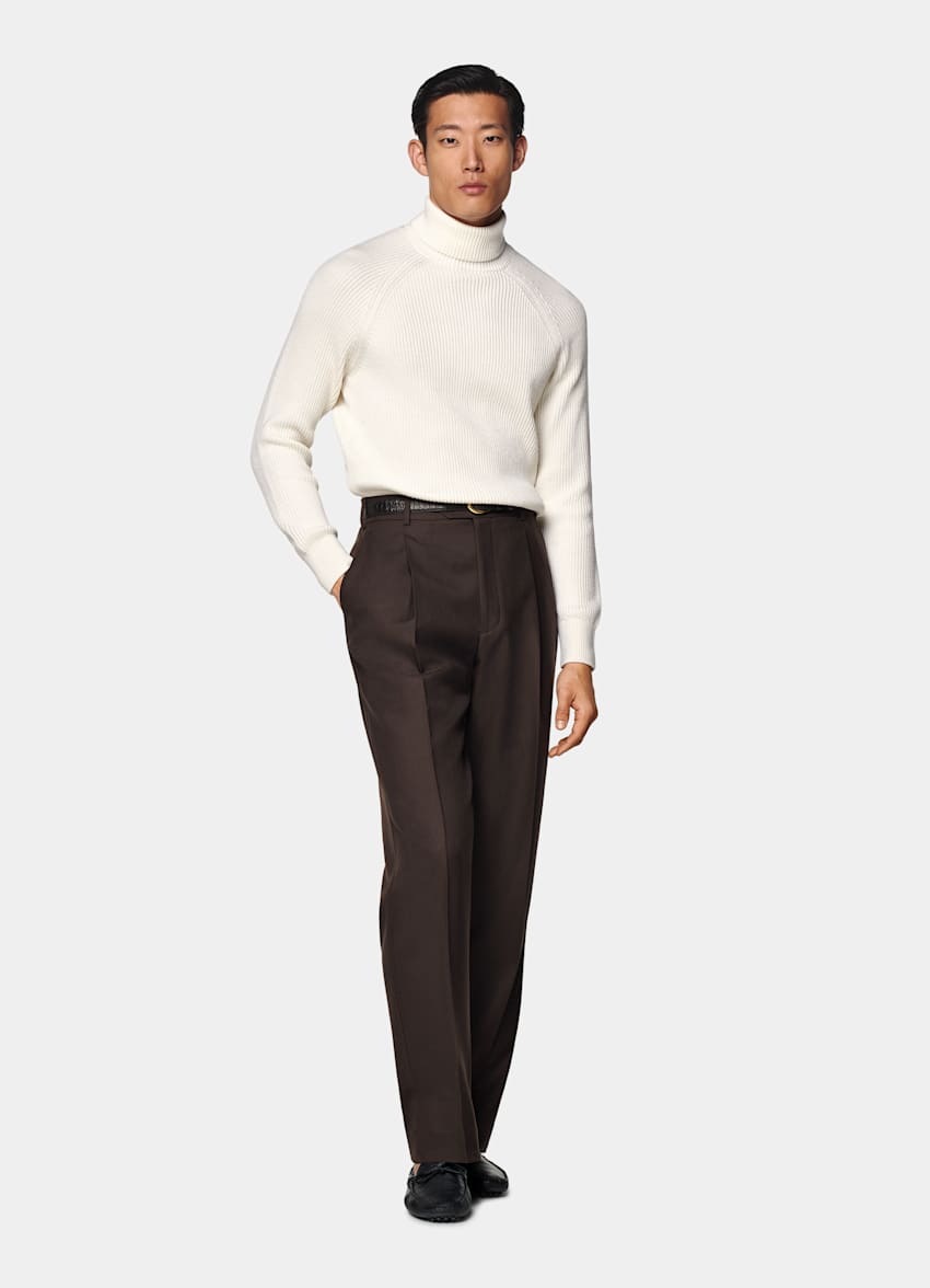Merino Rollkragenpullover off-white Rippstrick