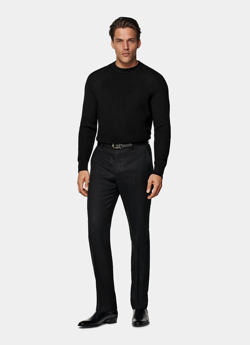 Black Merino Ribbed Crewneck