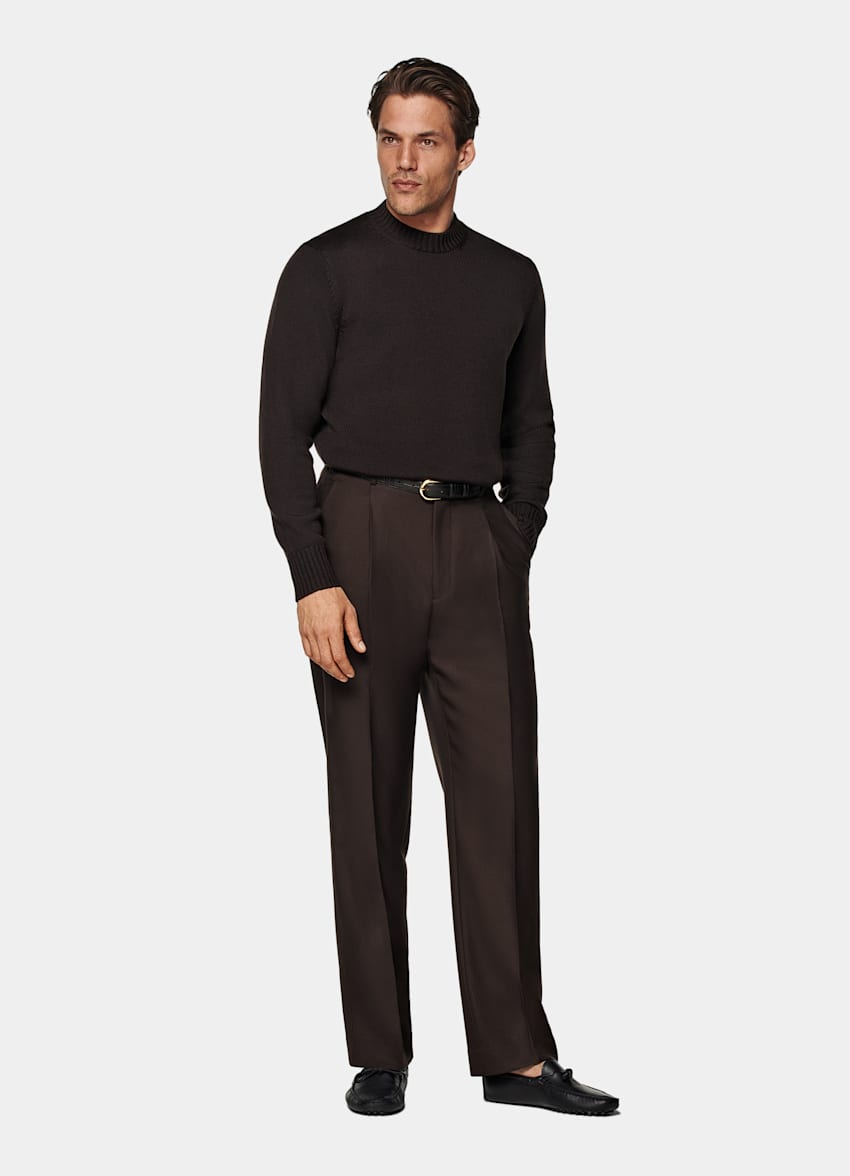 Jersey cuello redondo marrón oscuro merino