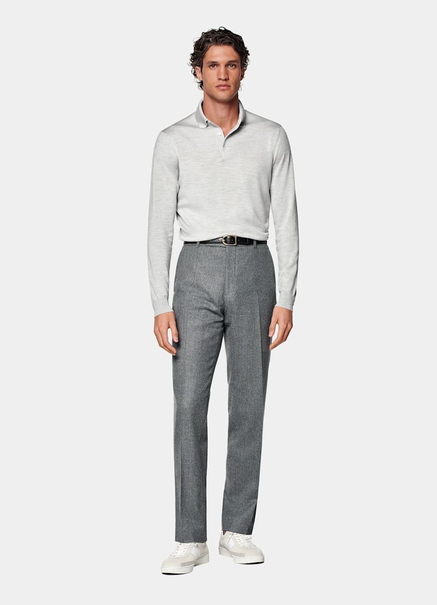 Polo de manga larga gris claro merino