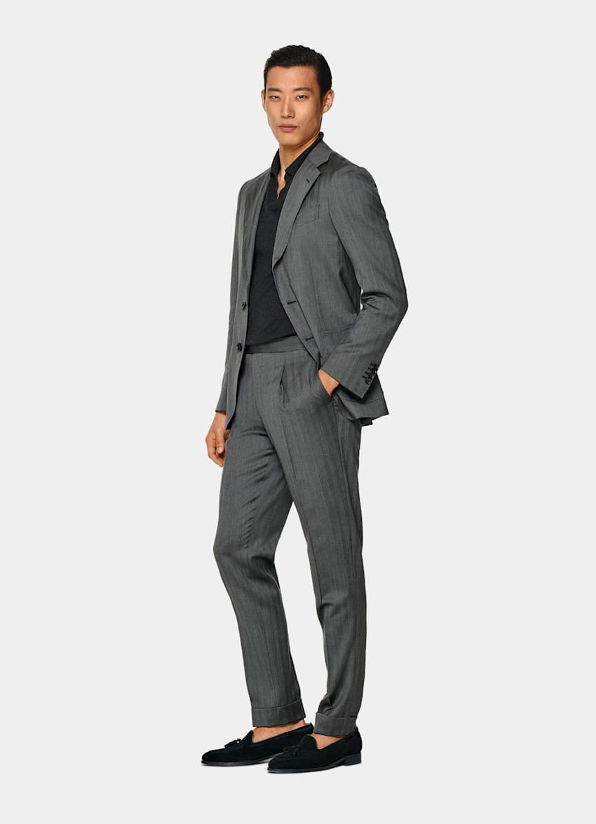 Mid Grey Herringbone Perennial Tailored Fit Havana Suit
