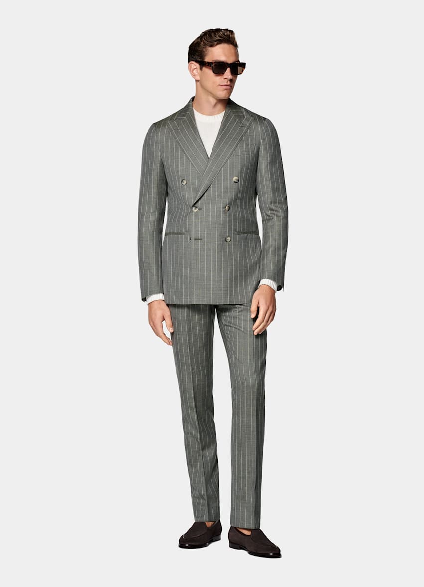 Traje Havana verde claro a rayas corte Tailored