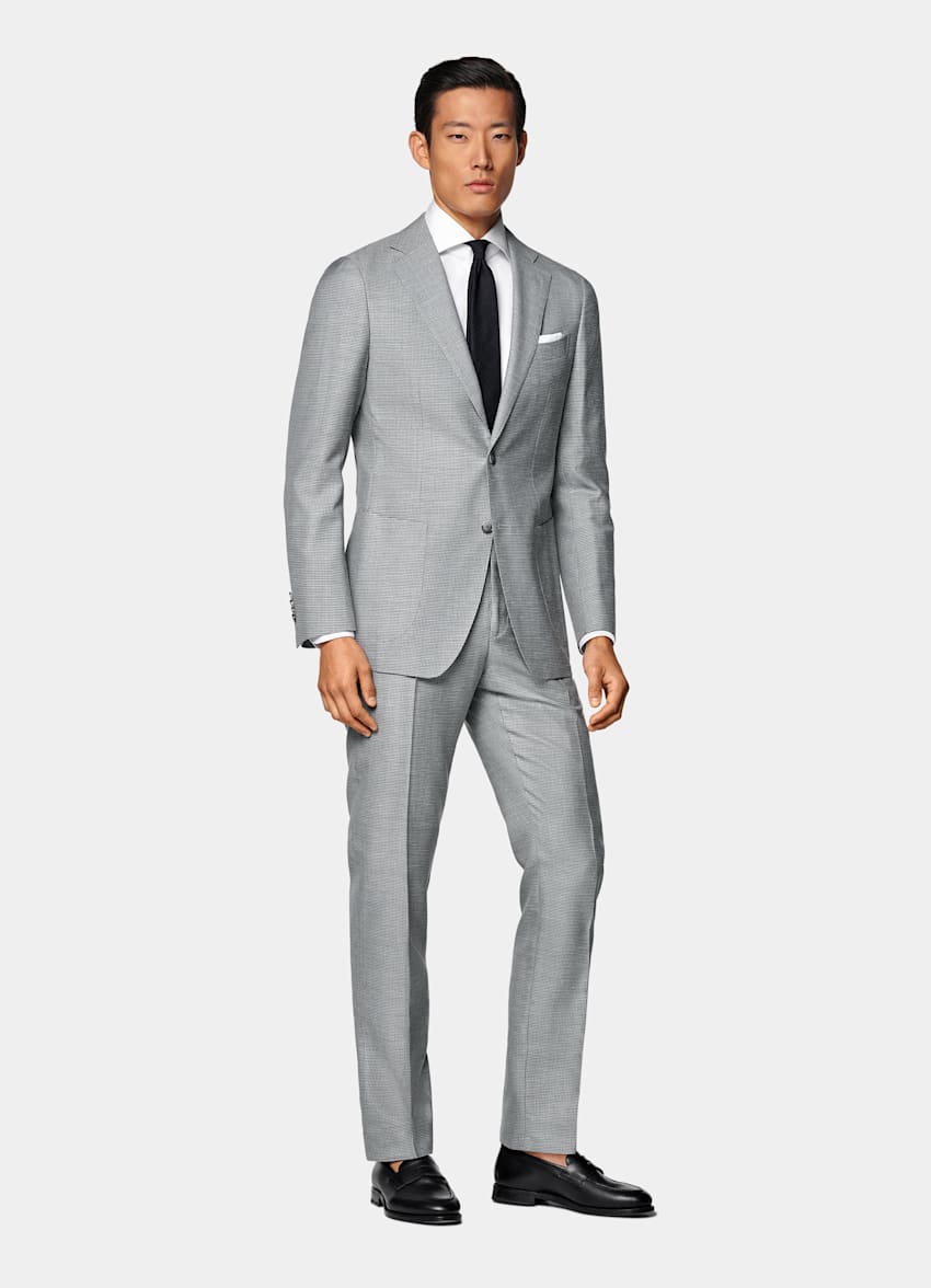 Light Grey Houndstooth Tailored Fit Havana Suit