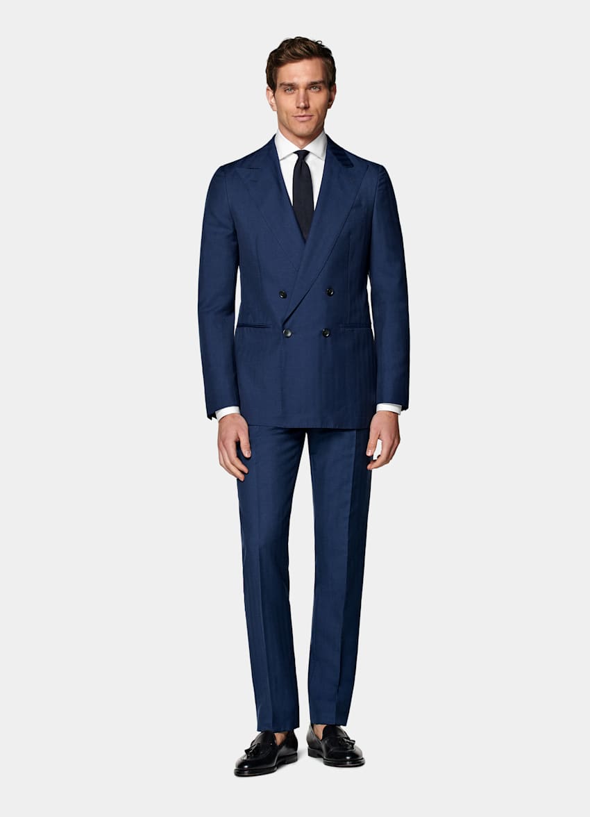 Mid Blue Herringbone Perennial Tailored Fit Havana Suit