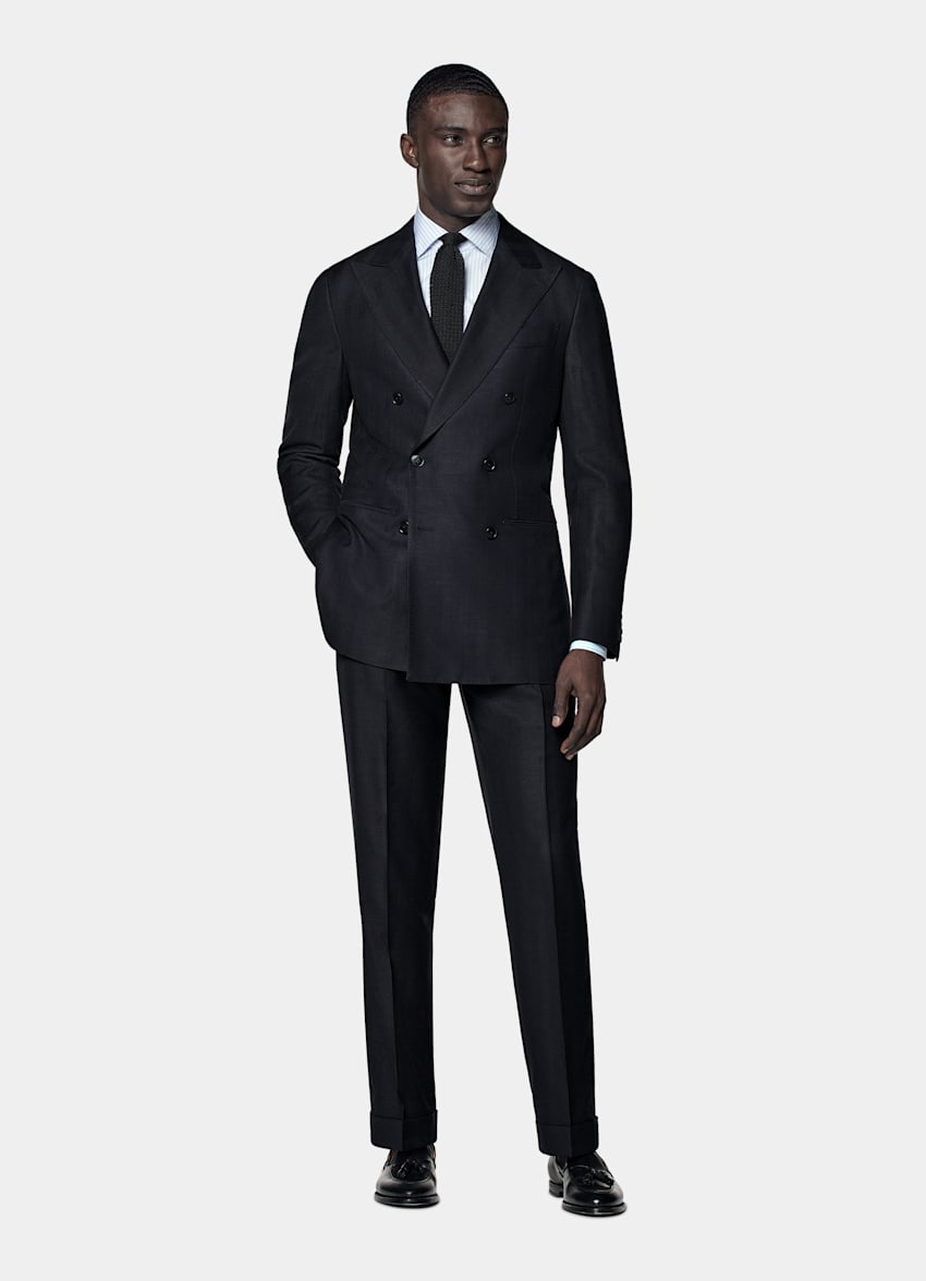 Navy Herringbone Tailored Fit Havana Suit