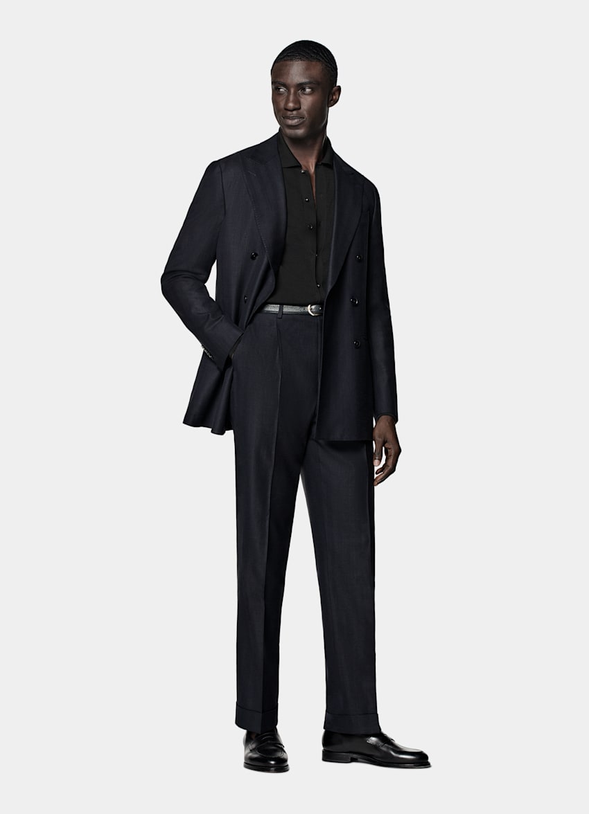 Navy Herringbone Tailored Fit Havana Suit