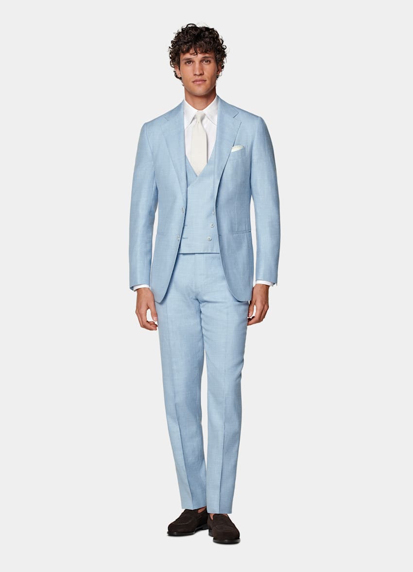 Light Blue Three-Piece Tailored Fit Havana Suit