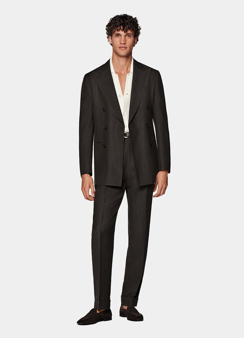 Dark Brown Herringbone Tailored Fit Havana Suit
