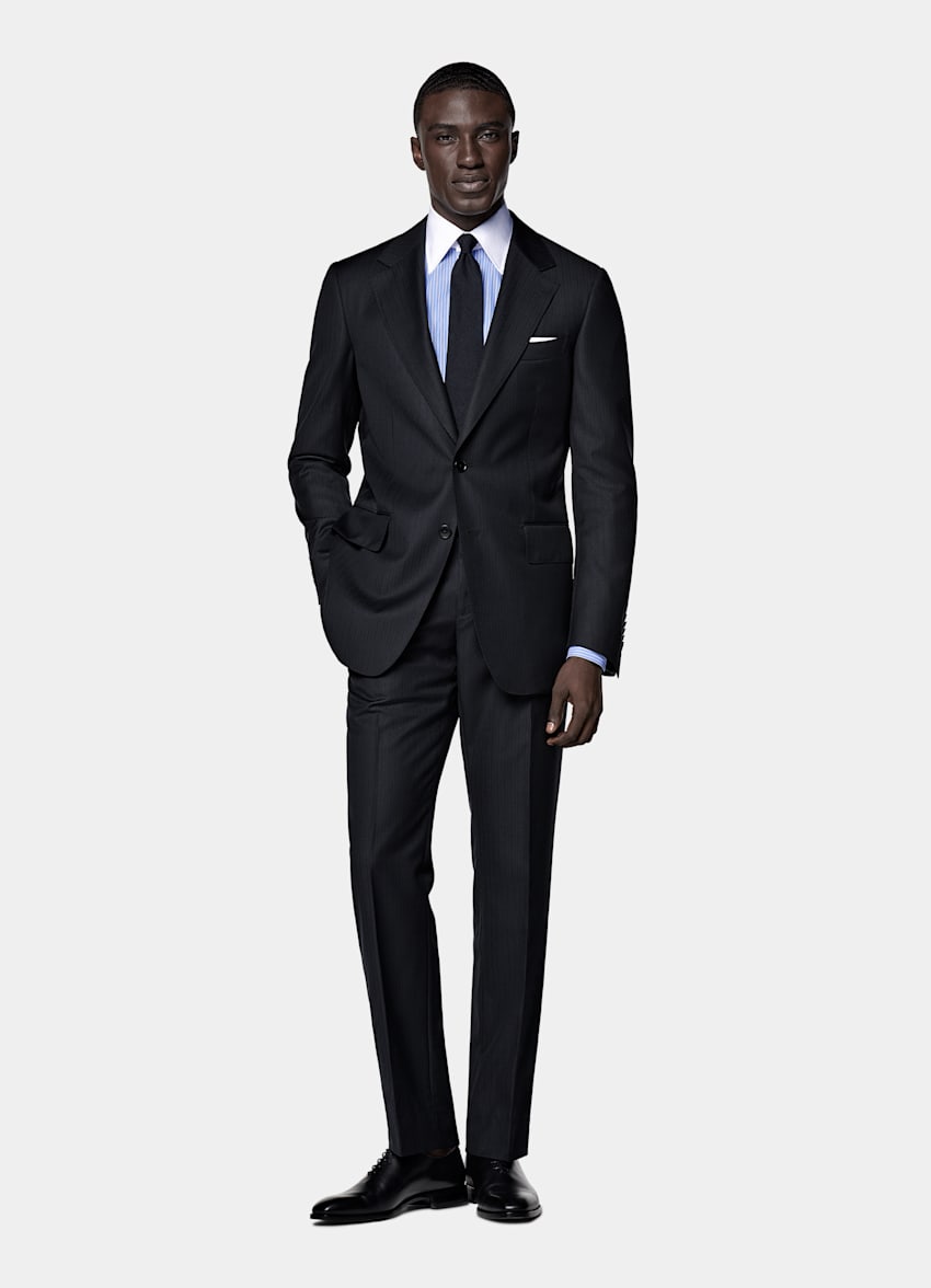 Navy Striped Tailored Fit Milano Suit
