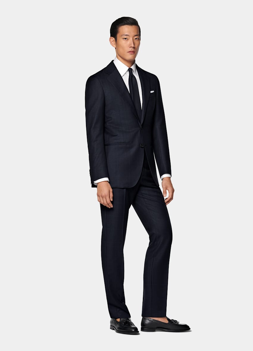 Navy Checked Tailored Fit Havana Suit