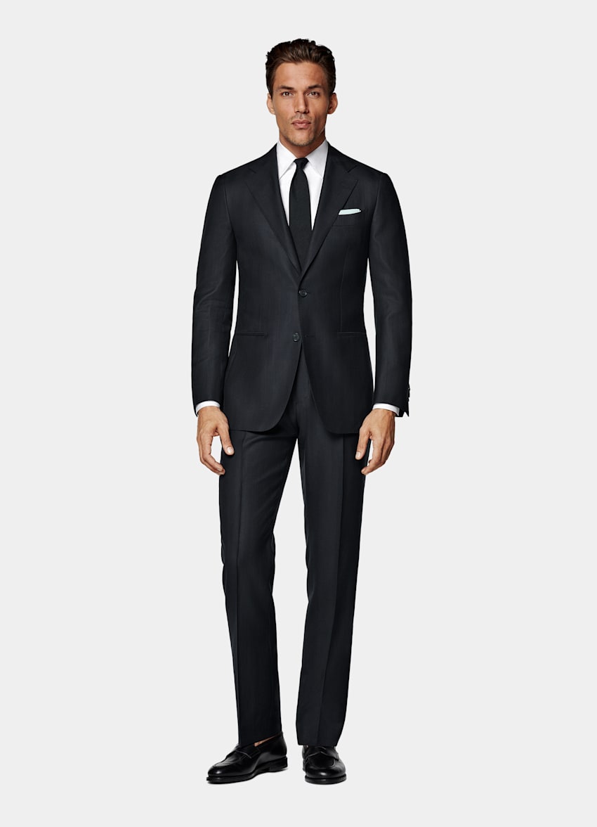 Traje Havana azul marino punto de espiga corte Tailored