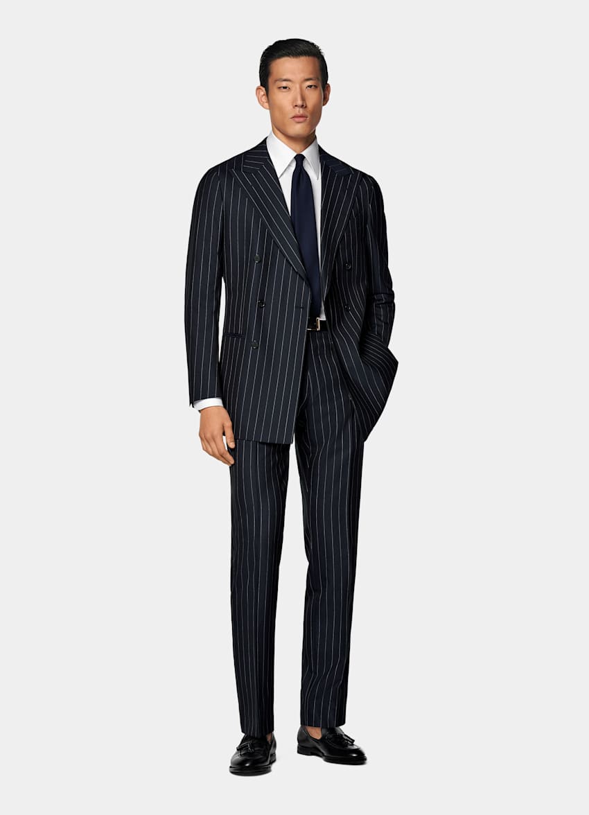 Navy Striped Tailored Fit Havana Suit