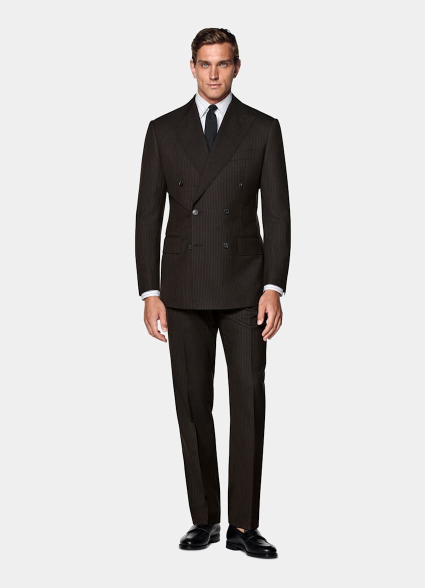 Traje Milano marrón oscuro a rayas corte Tailored
