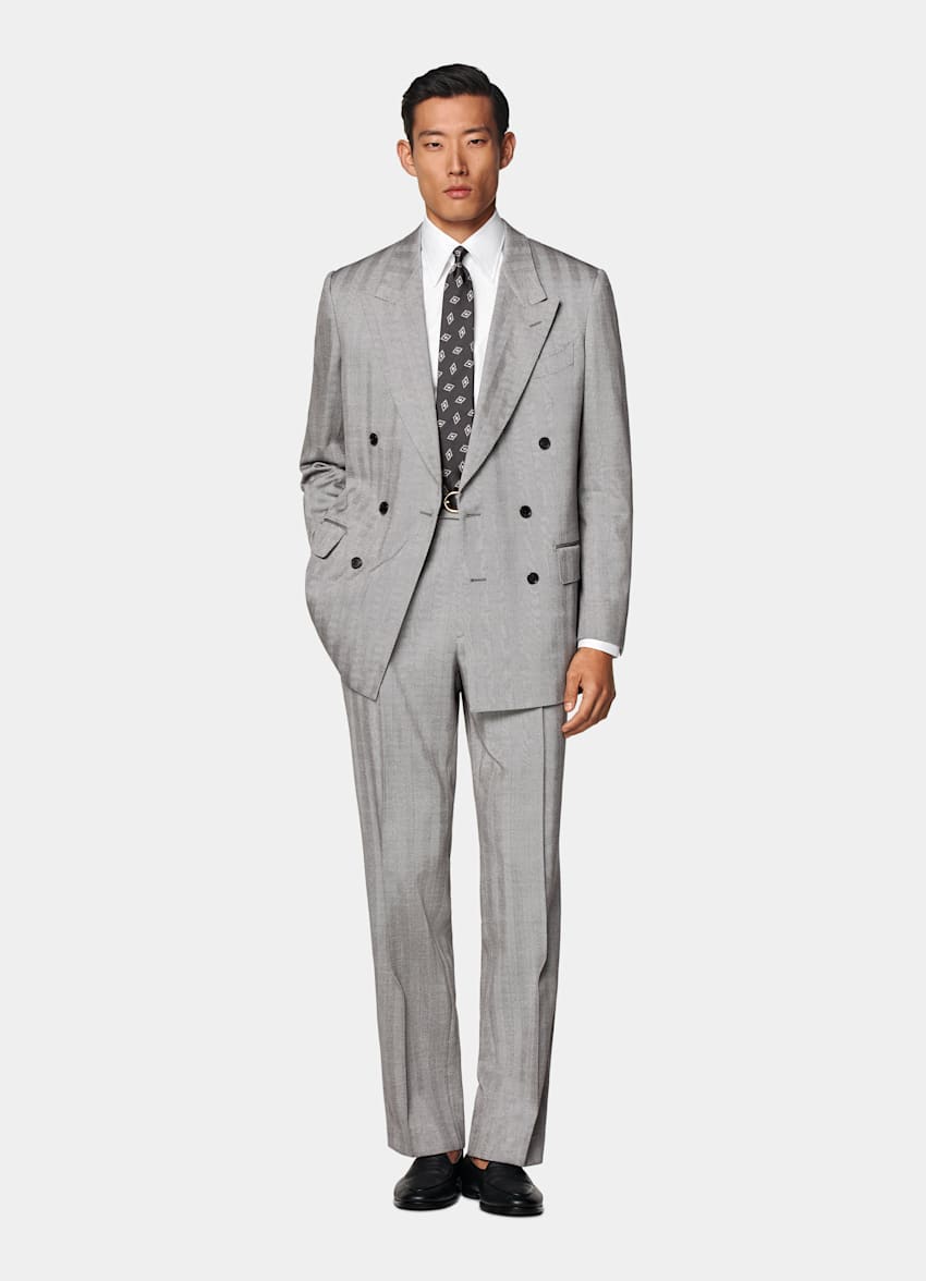 Grey Herringbone Tailored Fit Milano Suit